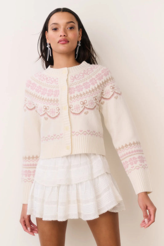 Shantae Wool Fair Isle Cardigan - Pink Champagne