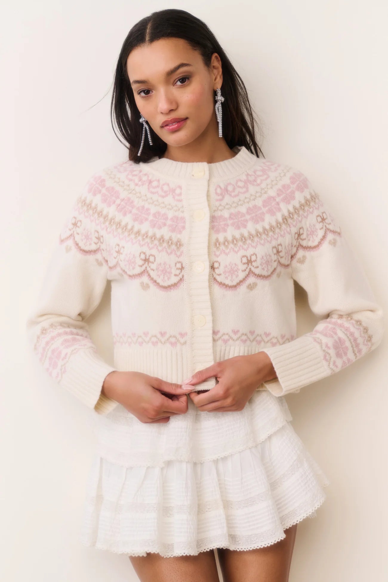 Shantae Wool Fair Isle Cardigan - Pink Champagne