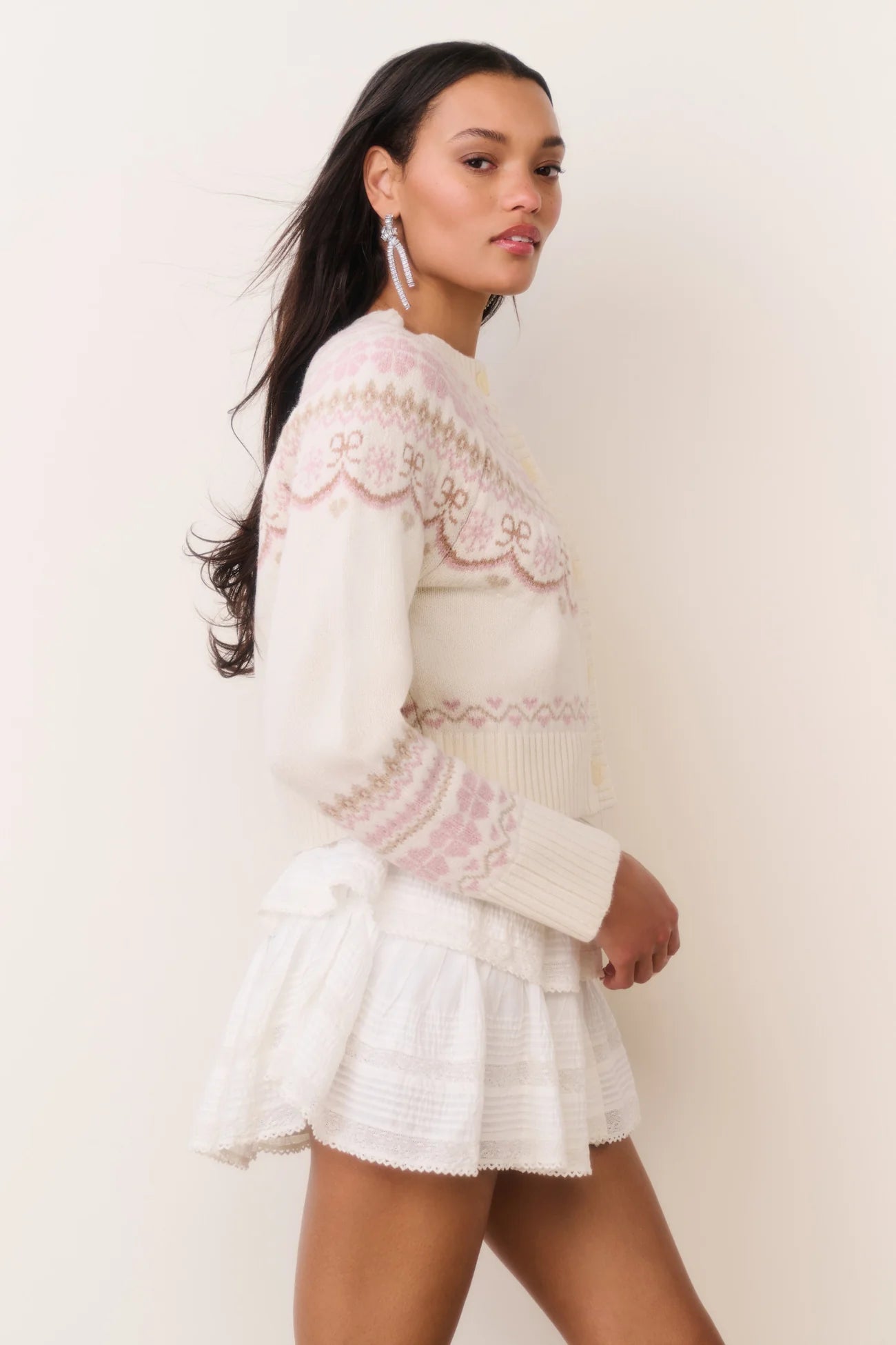 Shantae Wool Fair Isle Cardigan - Pink Champagne