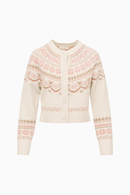 Shantae Wool Fair Isle Cardigan - Pink Champagne
