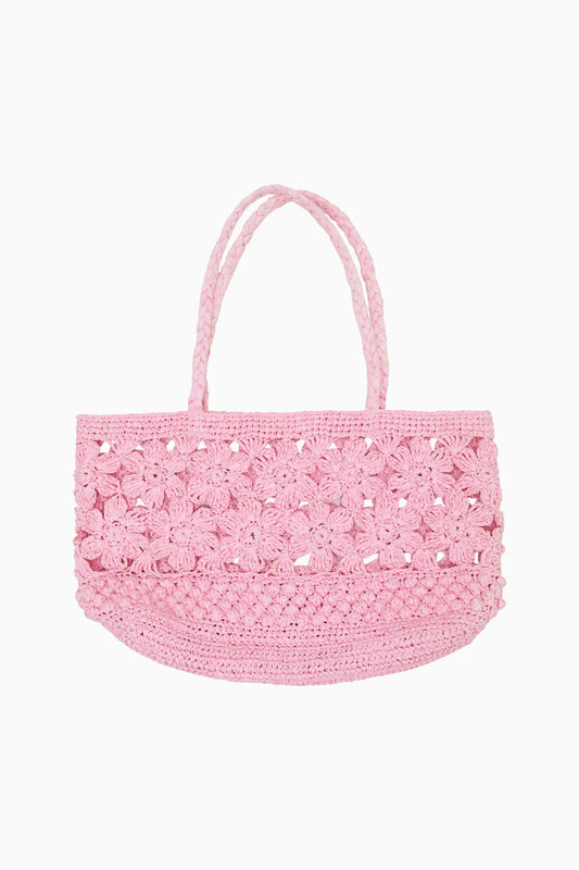 Sharlo Floral Straw Bag Pink- LoveShackFancy