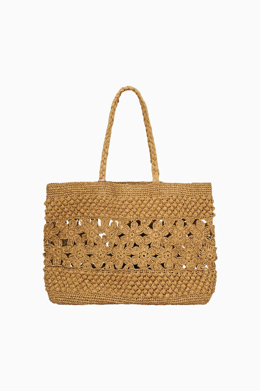 Sharlo Floral Straw Bag Tan- LoveShackFancy