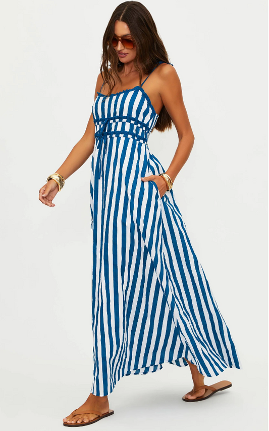 Levie Maxi Dress Twilight Tides Stripes- Beach Riot