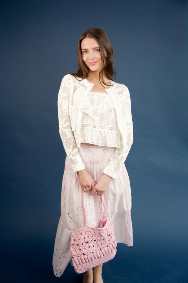 Sharlo Floral Straw Bag Pink- LoveShackFancy