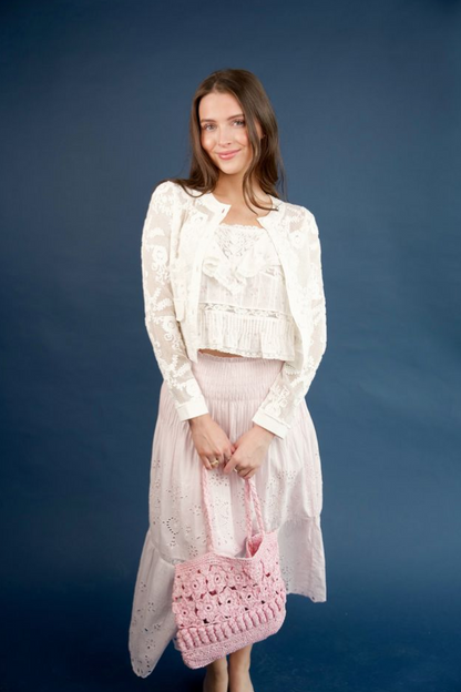 Sharlo Floral Straw Bag Pink- LoveShackFancy