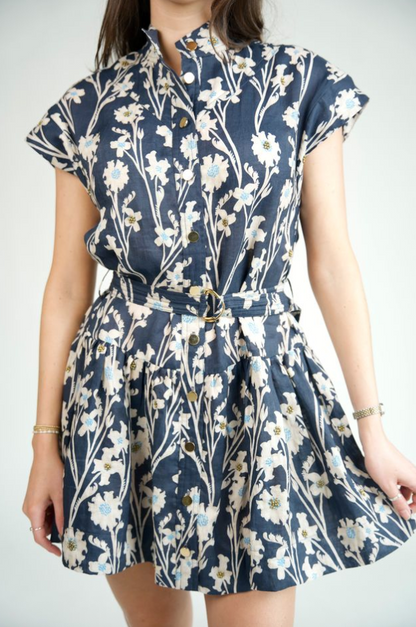 Zelle Embroidered Mini Dress Navy Floral- Karina Grimaldi