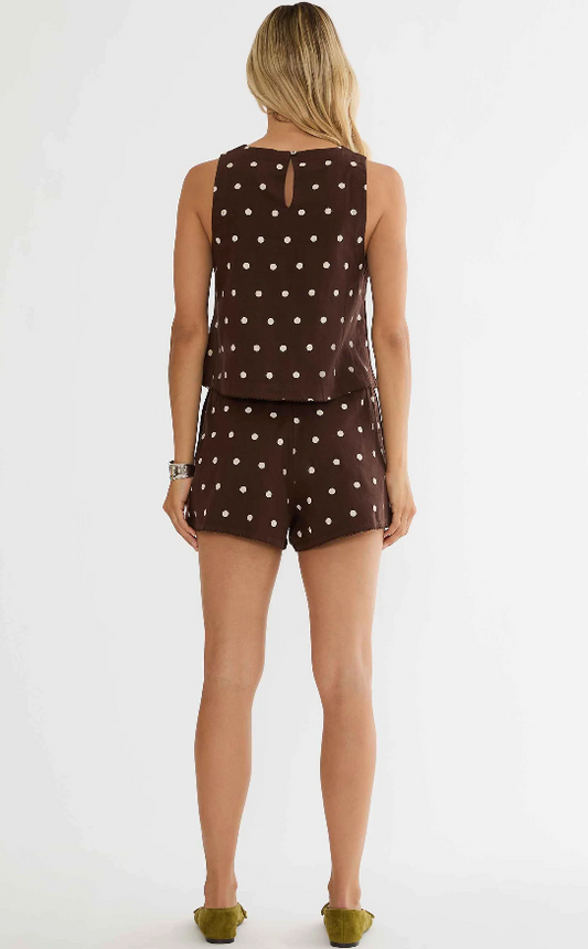Birkley Short Brown Polka Dot Linen- Beach Riot