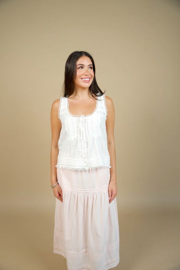 Vacance Cotton Pintuck Skirt Sugar Pink- Kerri Rosenthal