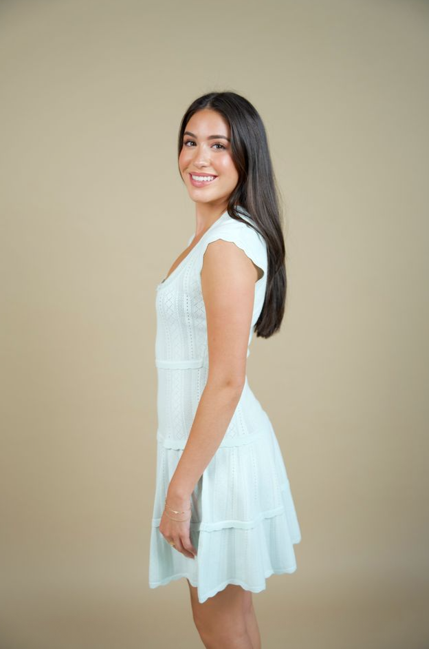 Laighton Stretch Pointelle Mini Dress Dusty Lagoon- LoveShackFancy