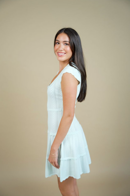 Laighton Stretch Pointelle Mini Dress Dusty Lagoon- LoveShackFancy