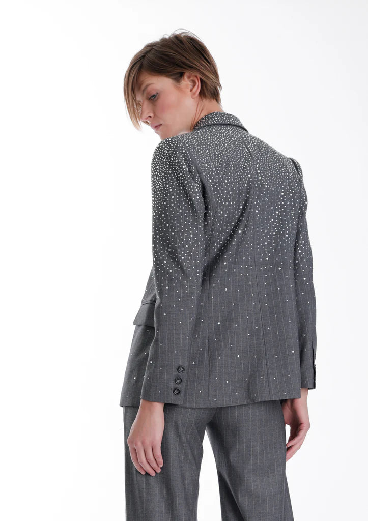 Zoe Rhinestone Blazer- Smoke Grey