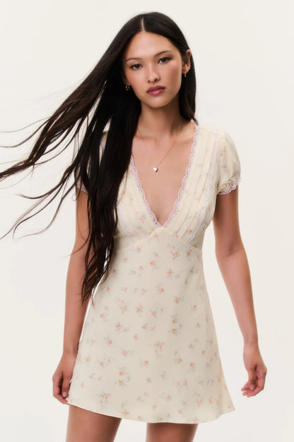 Yasmin Floral Lace-Trimmed Mini Dress- LoveShackFancy
