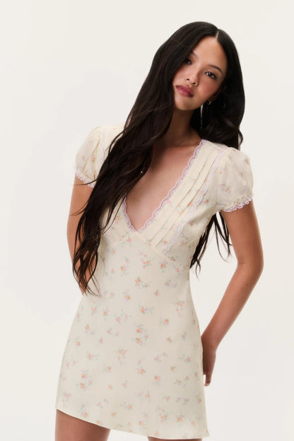 Yasmin Floral Lace-Trimmed Mini Dress- LoveShackFancy