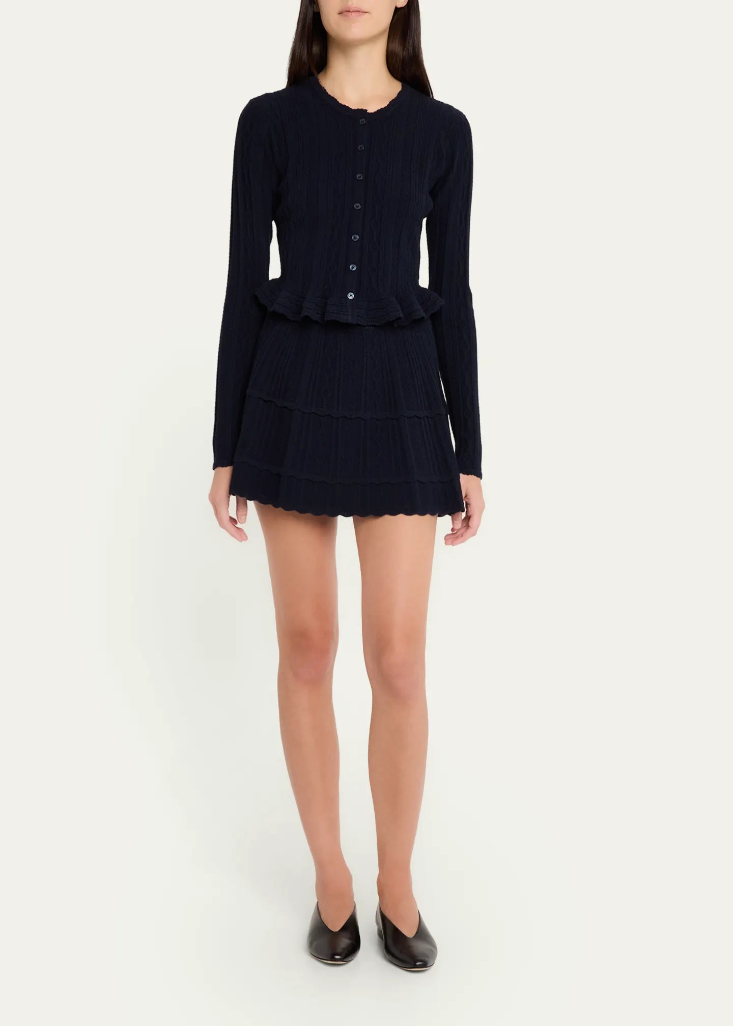 Orly Cropped Peplum Cardigan Midnight Kiss - LoveShackFancy