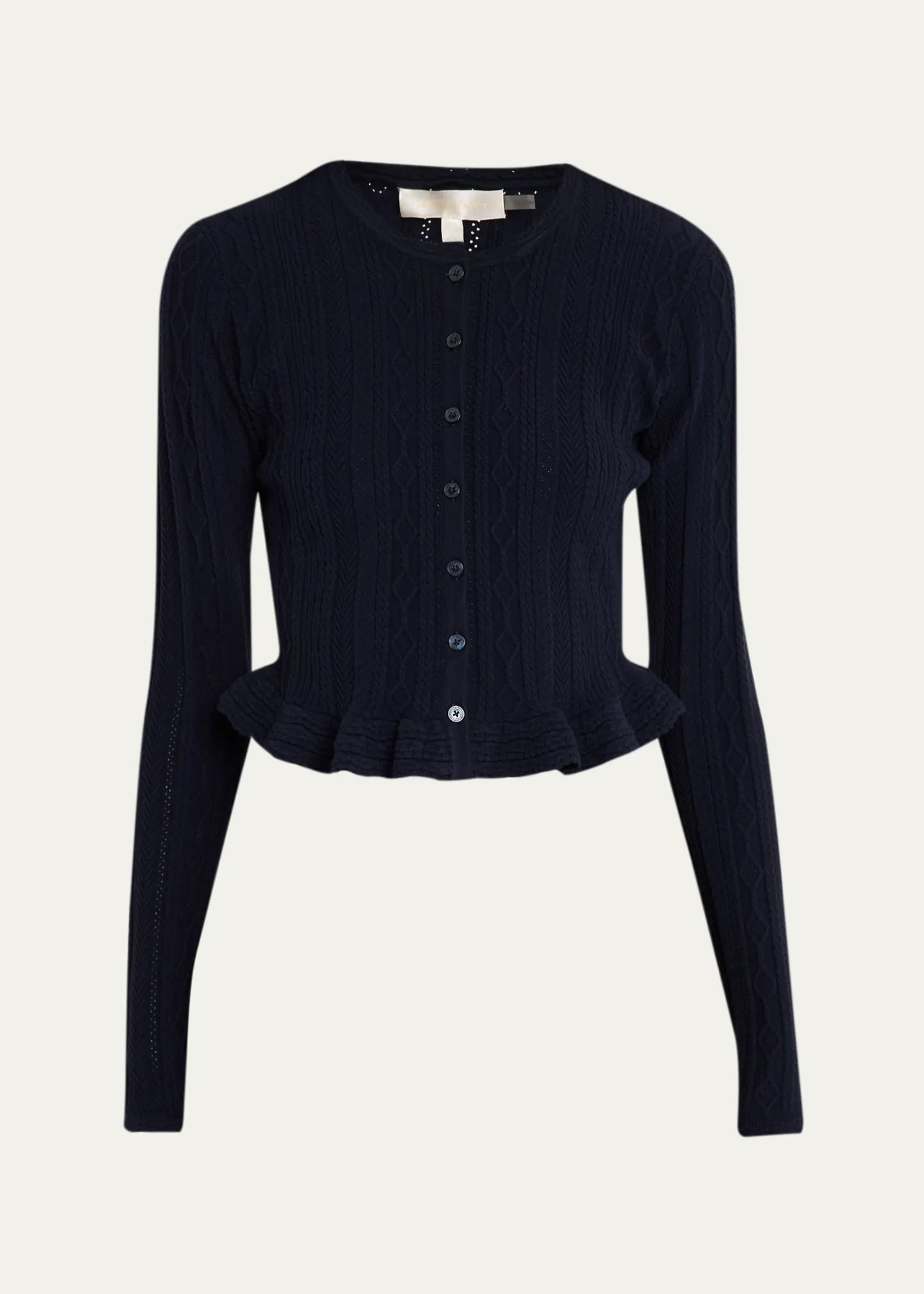 Orly Cropped Peplum Cardigan Midnight Kiss - LoveShackFancy
