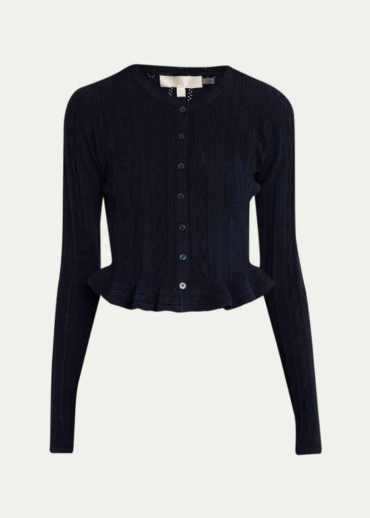 Orly Cropped Peplum Cardigan Midnight Kiss - LoveShackFancy