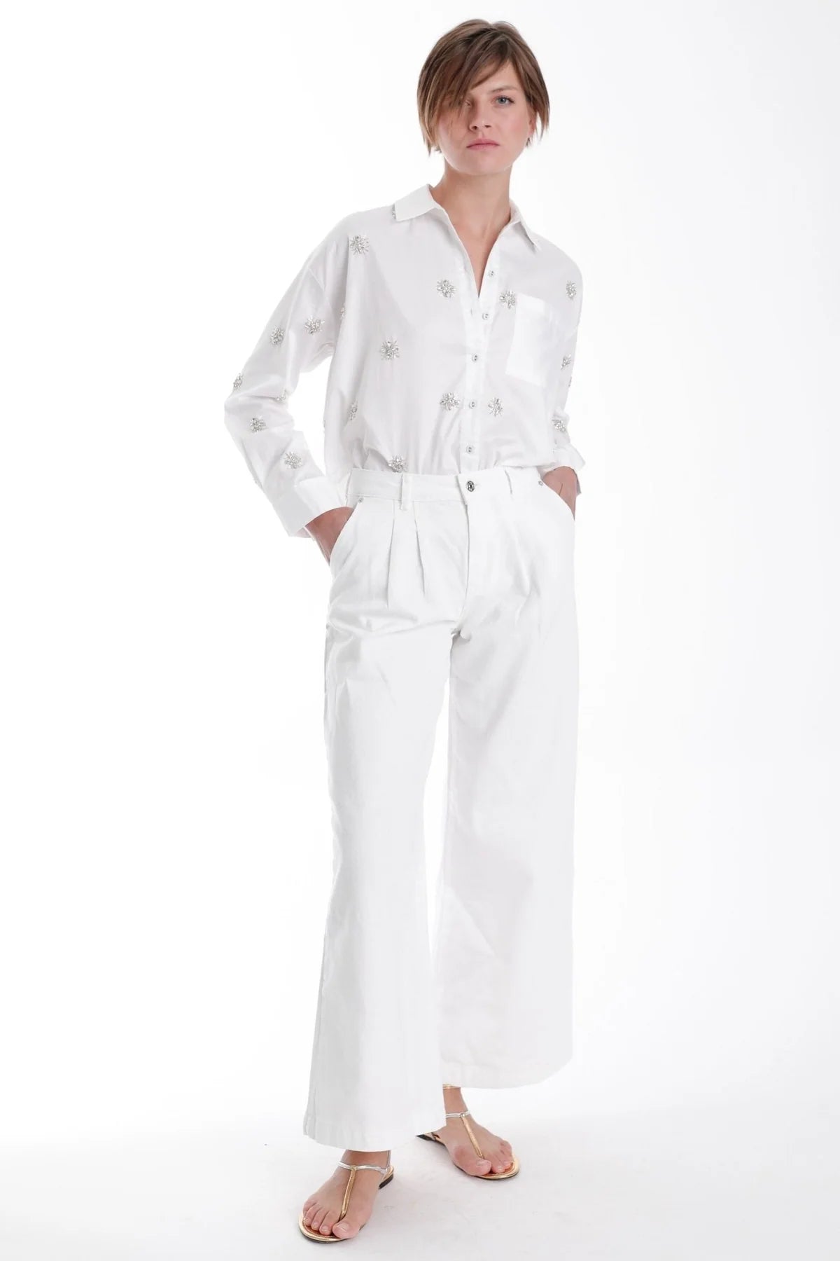 Gisela Rhinestone Blouse White- Karina Grimaldi