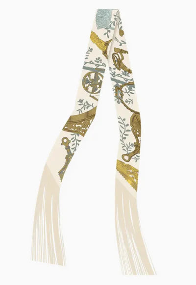 Frilly Scarf with Fringe- Cream/Gold