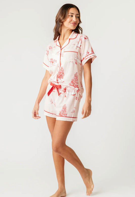 Holiday toile short set Red and pink