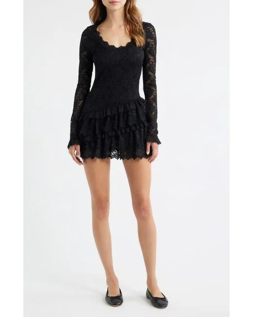 love shack fancy black lace dress Rhea Dress Black- LoveShackFancy