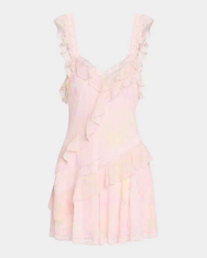 Serima Ruffled Lace-Trim Mini Dress