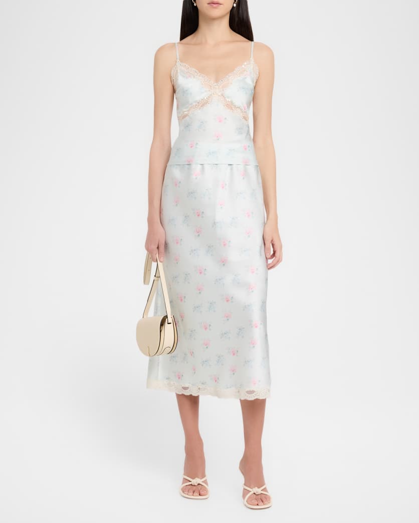 Castle Floral Satin Midi Skirt - LoveShackFancy