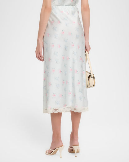 Castle Floral Satin Midi Skirt - LoveShackFancy