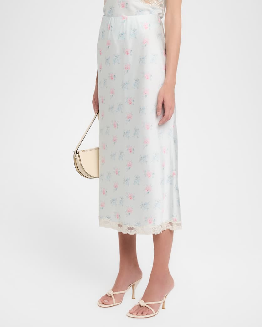 Castle Floral Satin Midi Skirt - LoveShackFancy
