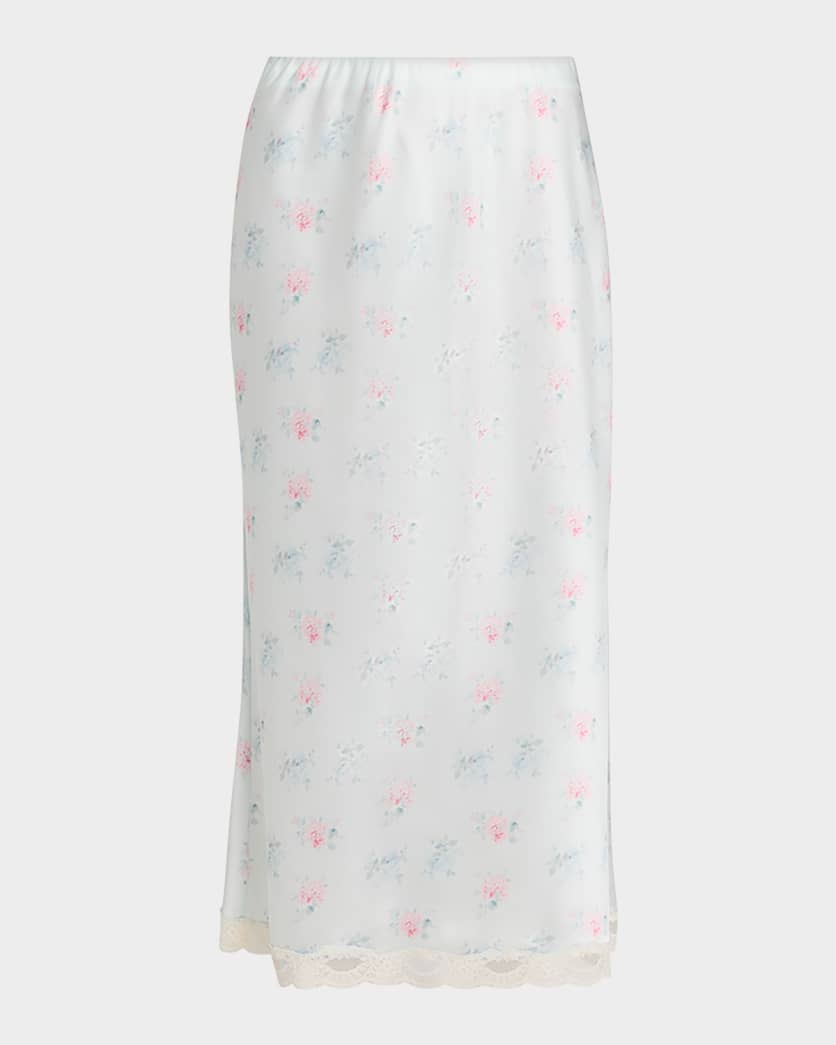 Castle Floral Satin Midi Skirt - LoveShackFancy