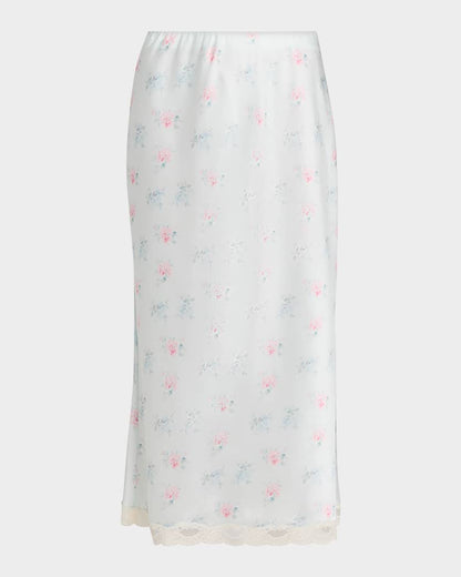 Castle Floral Satin Midi Skirt - LoveShackFancy