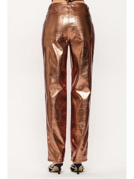 Metallic Copper Straight Leg Pants