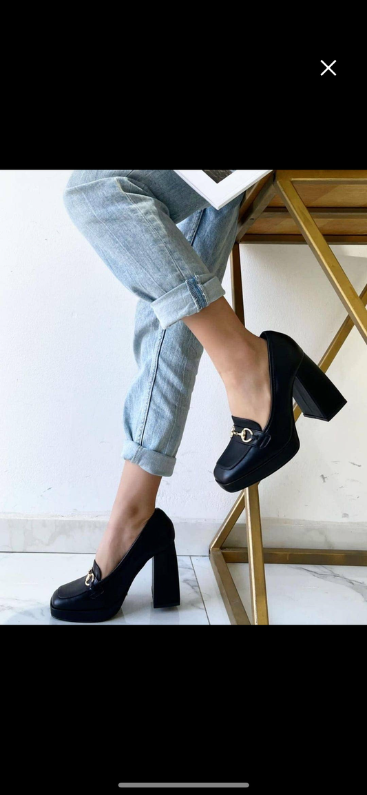Black & Gold Loafer Pumps